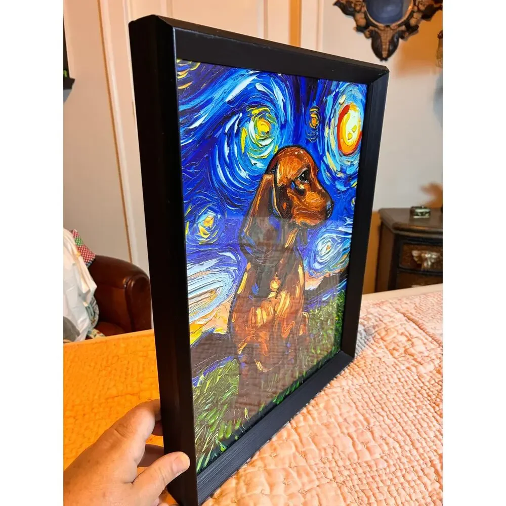 Dachshund Starry Night Van Gogh Style Framed Dog Wall Art 12x15 Doxie